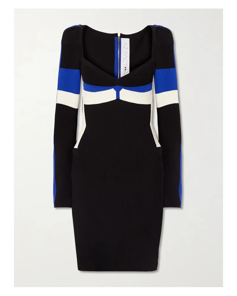 AZ FACTORY Your Body Minikleid Aus Geripptem Stretch-strick In Colour-block-optik - Schwarz Schwarz