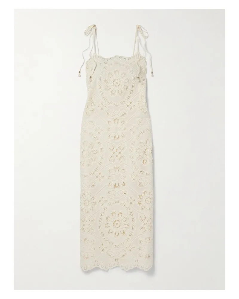 Zimmermann Rhiannon Midikleid Aus Voile Mit Guipure-spitzenbesätzen - Elfenbein Elfenbein