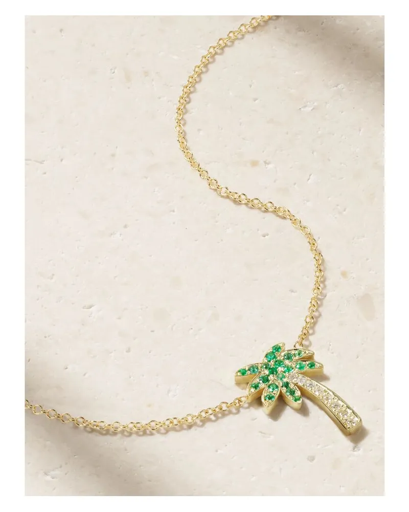 Jennifer Meyer Palm Tree Kette Aus 18 Karat Gold Mit Diamanten Und Smaragden Gold