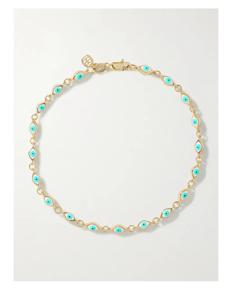 Sydney Evan Mini Evil Eye 14-karat Gold And Enamel Bracelet - Blue Blue