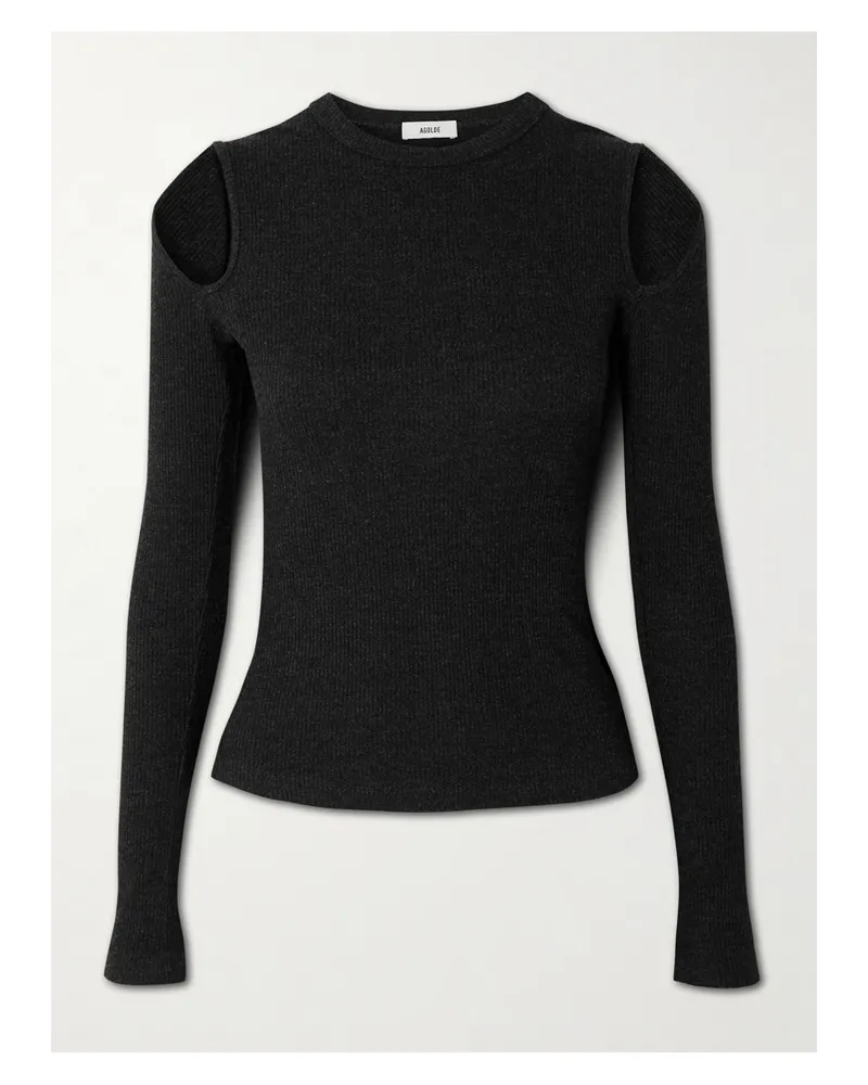 AGOLDE Pierce Cutout Ribbed Jersey T-shirt - Black Black