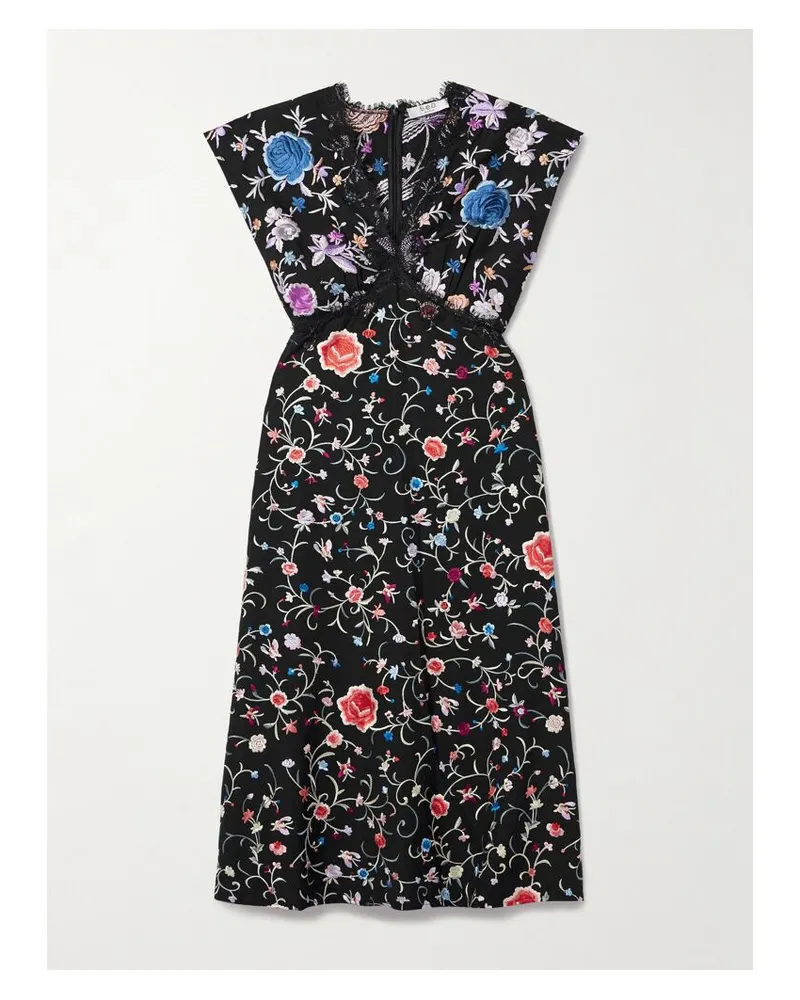 Sea Priscilla Midikleid Aus Crêpe Mit Spitzenbesätzen Und Stickereien - Schwarz Schwarz