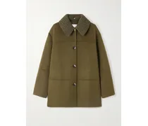 Lisa Mantel Aus Einer Wollmischung Mit Besatz Aus Rippstrick - Grün