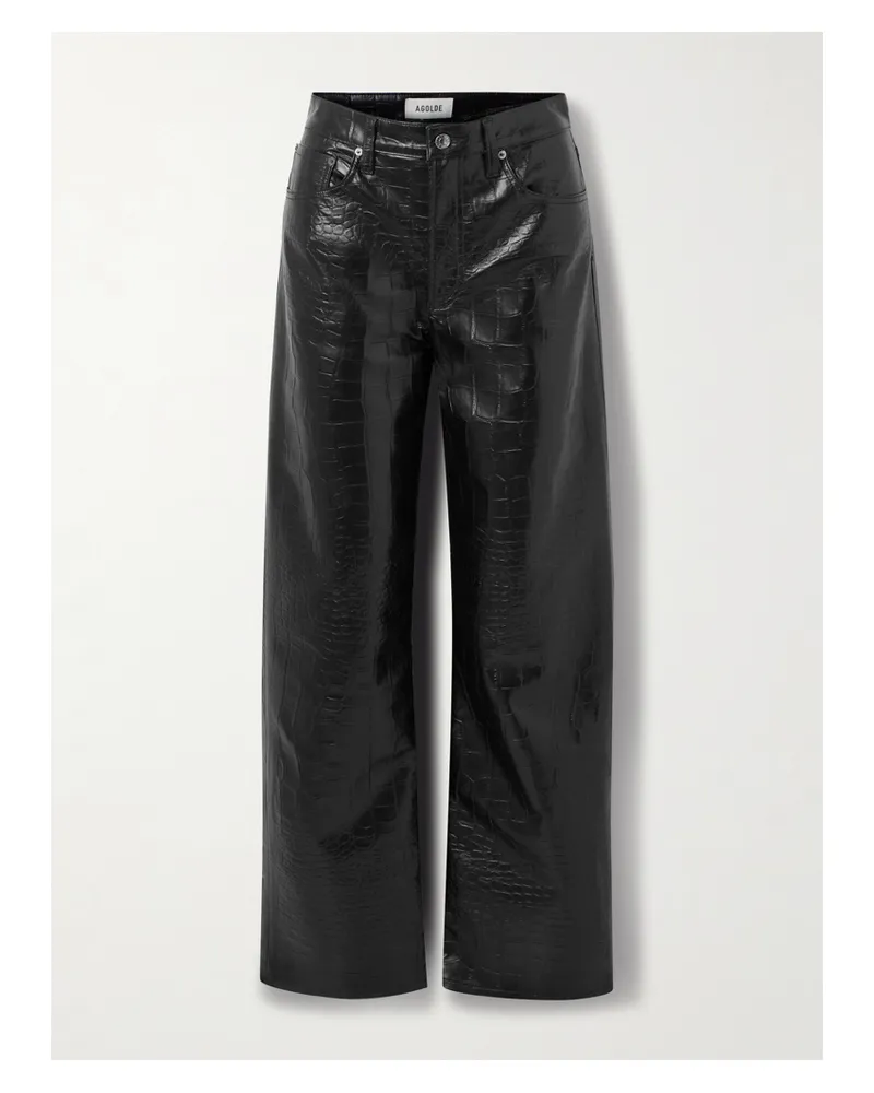 AGOLDE Arc Croc-effect Barrel-leg Pants - Black Black