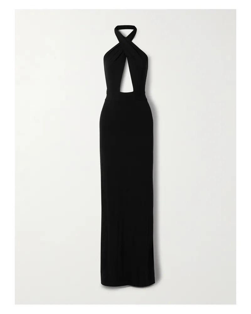 Nili Lotan Lita Convertible Jersey Halterneck Gown - Black Black