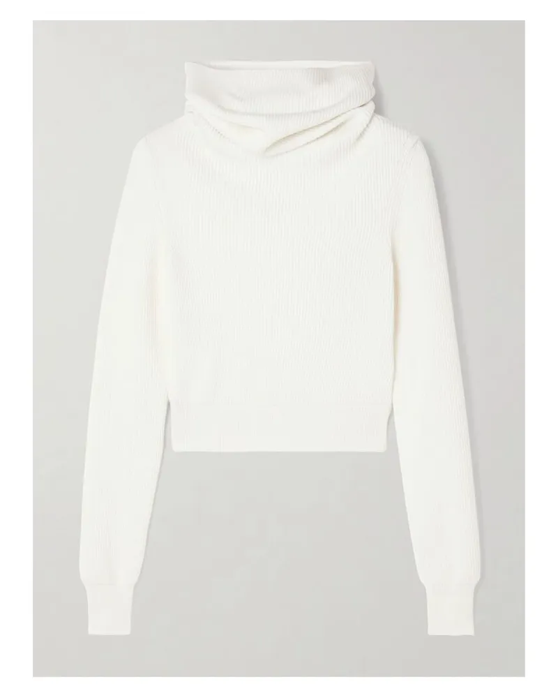 Alaïa Verkürzter Kapuzenpullover Aus Einer Gerippten Wollmischung - Weiß Weiß