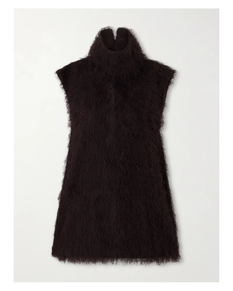 FRANKIE Shop Lancy Minikleid Aus Shell Mit Fransen Und Stehkragen - Braun Braun