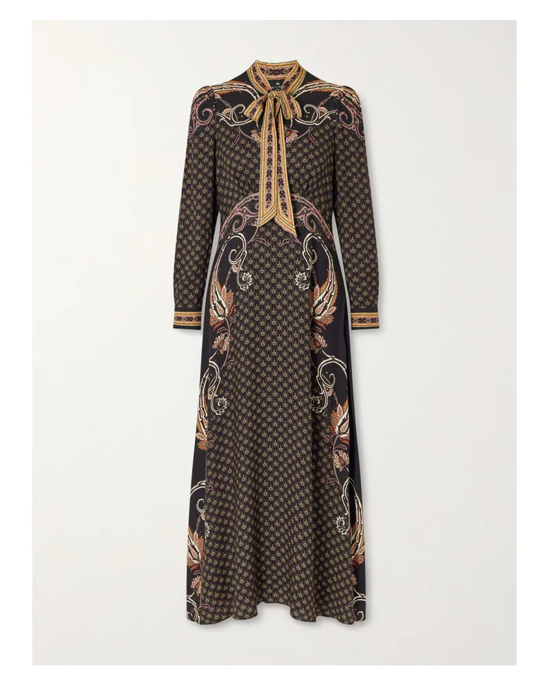 Etro Pussy-bow Printed Satin Midi Dress - Multi Multi