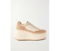 Nama Suede-trimmed Leather Platform Sneakers - Neutrals