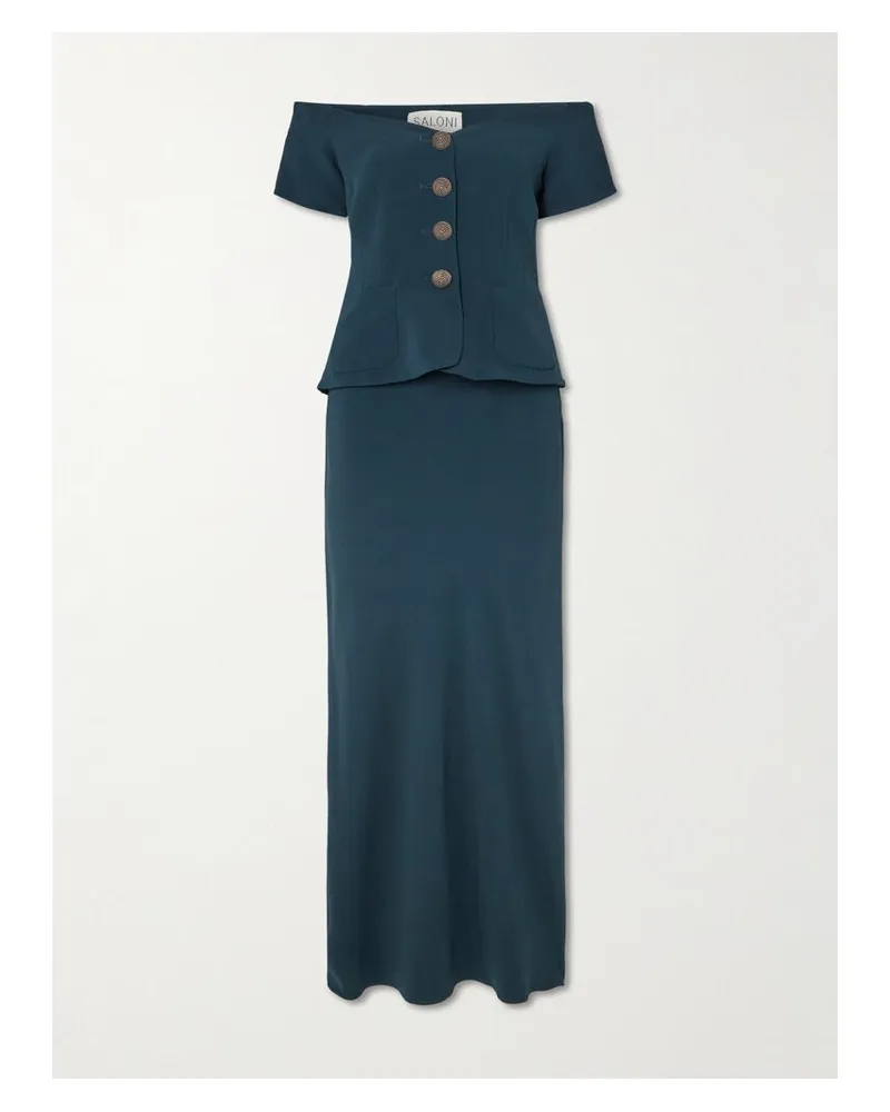 Saloni Clementine Schulterfreies Midikleid Aus Cady Mit Verzierungen - Blau Blau
