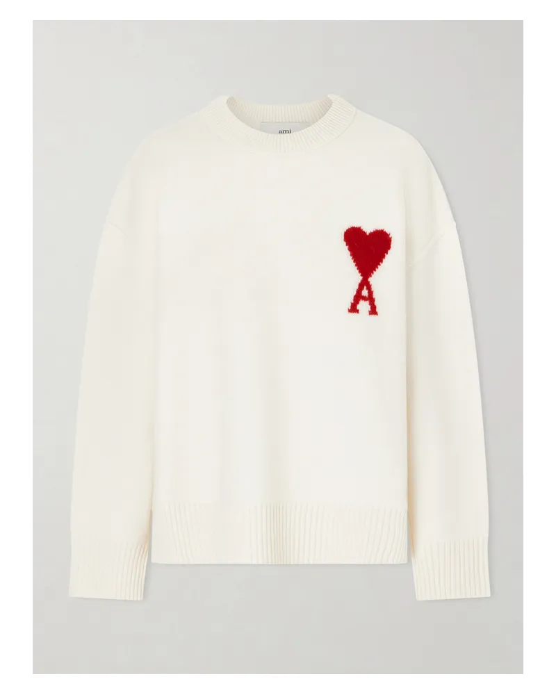 AMI Paris Adc Intarsia Wool Sweater - White White