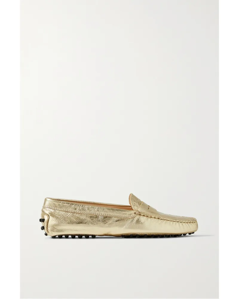 TOD'S Gommini Loafers aus Strukturiertem Metallic-leder Gold