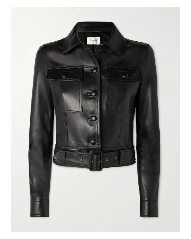 Saint Laurent Bikerjacke Aus Leder Mit Gürtel - Schwarz Schwarz