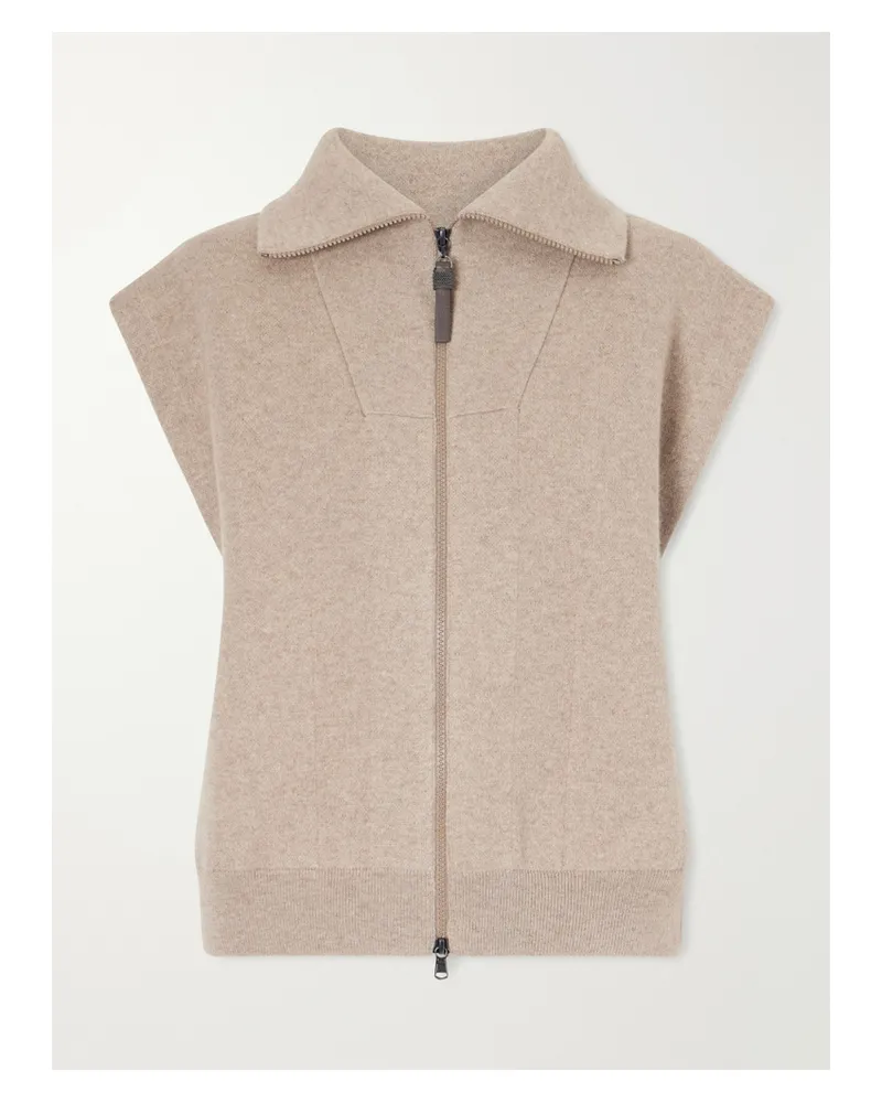 Brunello Cucinelli Cashmere-blend Zip-up Gilet - Brown Brown