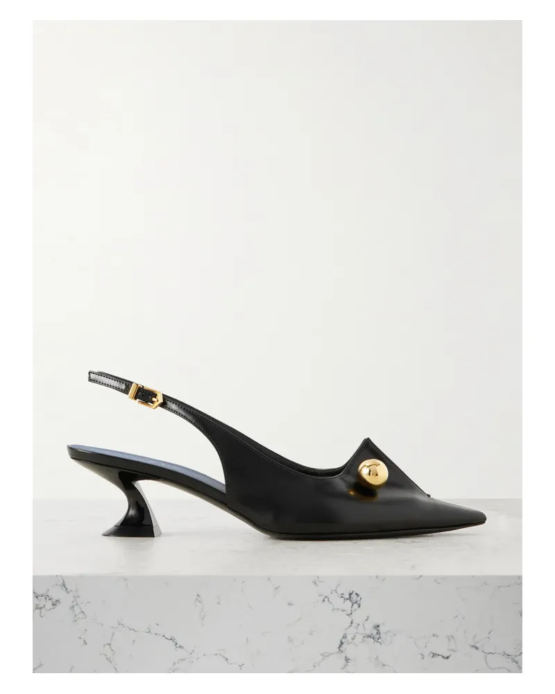 Lanvin Piercing Embellished Glossed-leather Slingback Pumps - Black Black