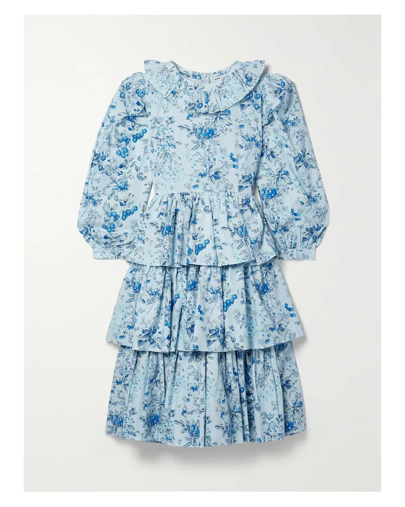 BATSHEVA Laura Ashley Welsh Kleid Aus Baumwollpopeline Mit Blumenprint Und Rüschen - Blau Blau