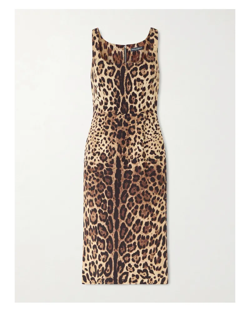 Dolce & Gabbana Midikleid Aus Satin Aus Einer Seidenmischung Mit Leopardenprint - Animal-Print Animal-print