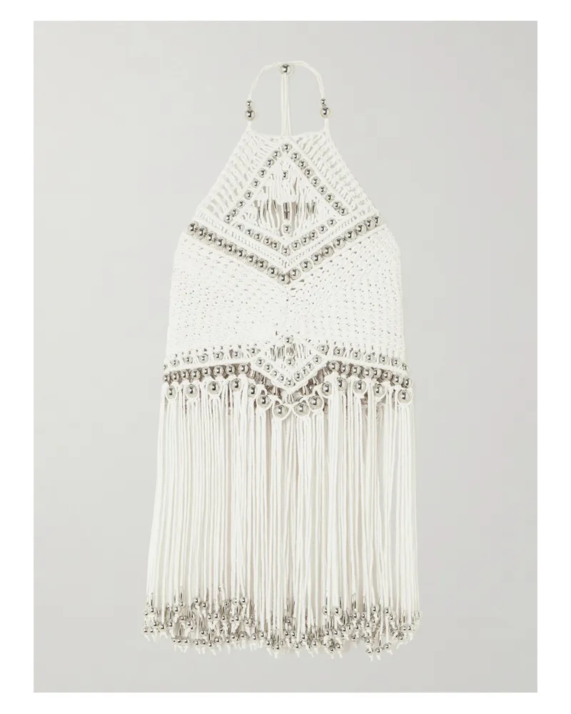 Paco Rabanne Neckholder-oberteil Aus Makrameegarn Mit Verzierungen Und Fransen - Weiß Weiß