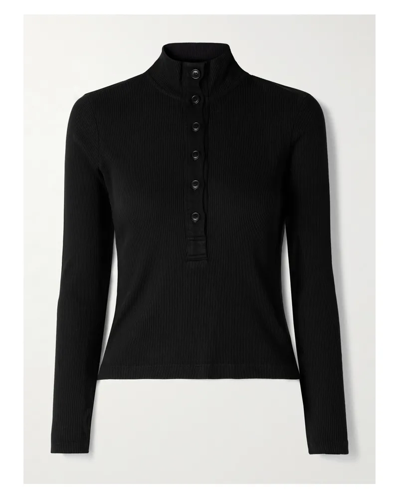 Citizens of humanity Sheena Ribbed Stretch-cotton And Lyocell-blend Henley Top - Black Black