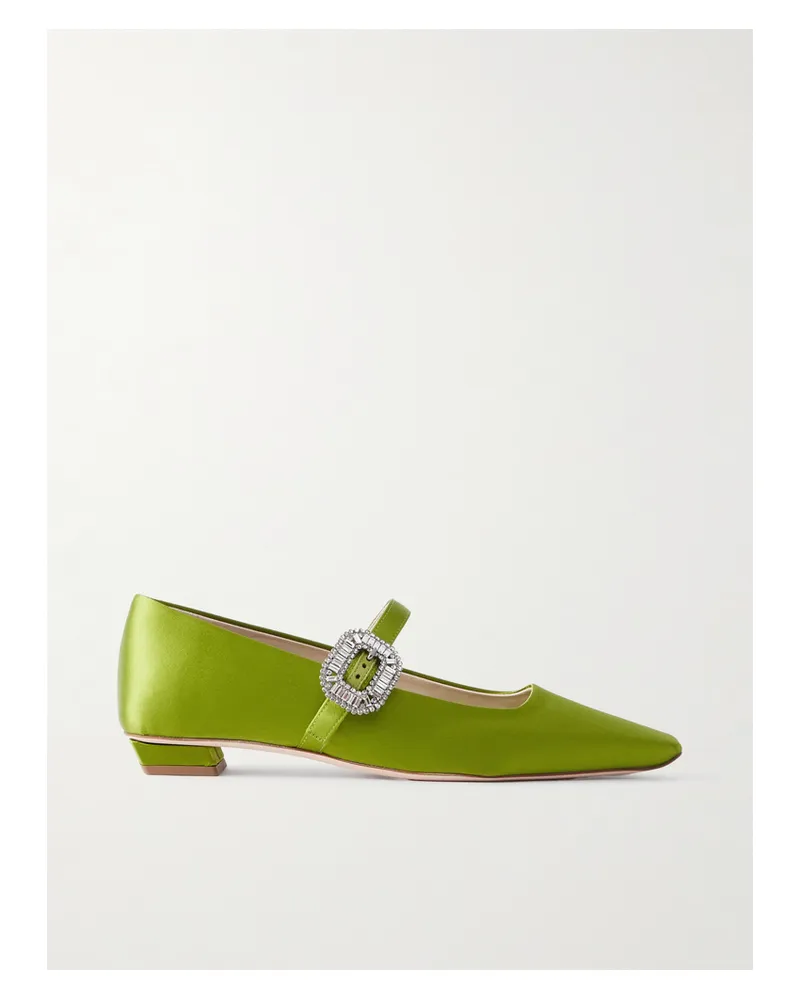 Roger Vivier Belle Vivier Mary-jane-ballerinas Aus Satin Mit Kristallen - Grün Grün