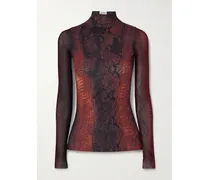 Snake-print Mesh Top - Brown