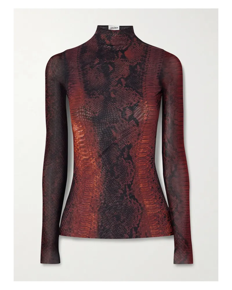 Jean Paul Gaultier Snake-print Mesh Top - Brown Brown