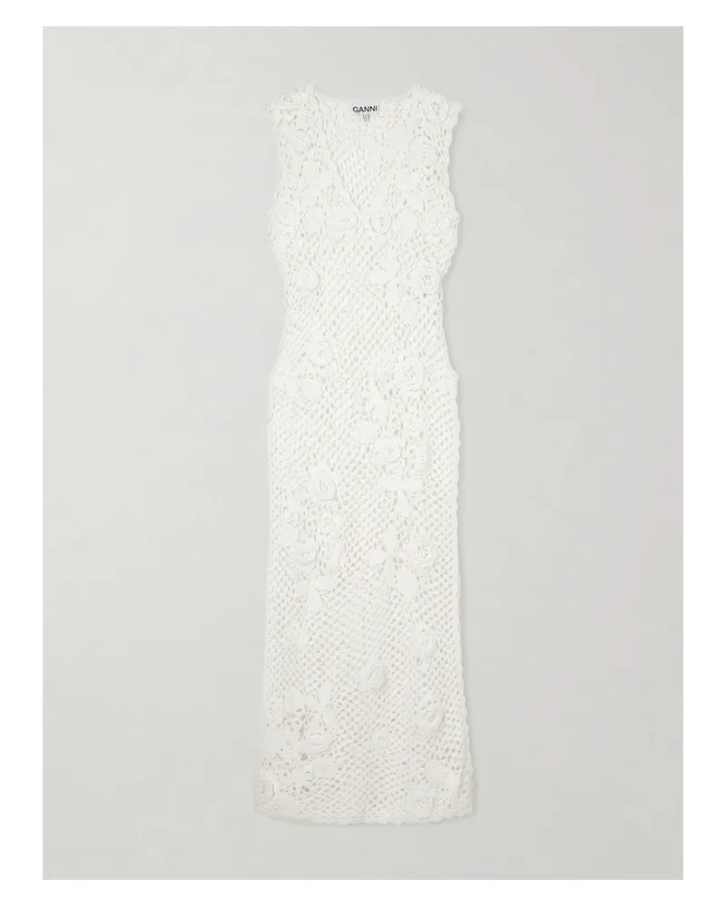 Ganni Crocheted Organic Cotton Maxi Dress - White White