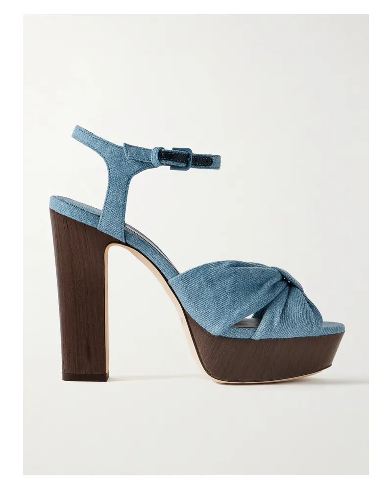 Jimmy Choo Heloise 120 Plateausandalen Aus Denim Mit Knoten - Blau Blau