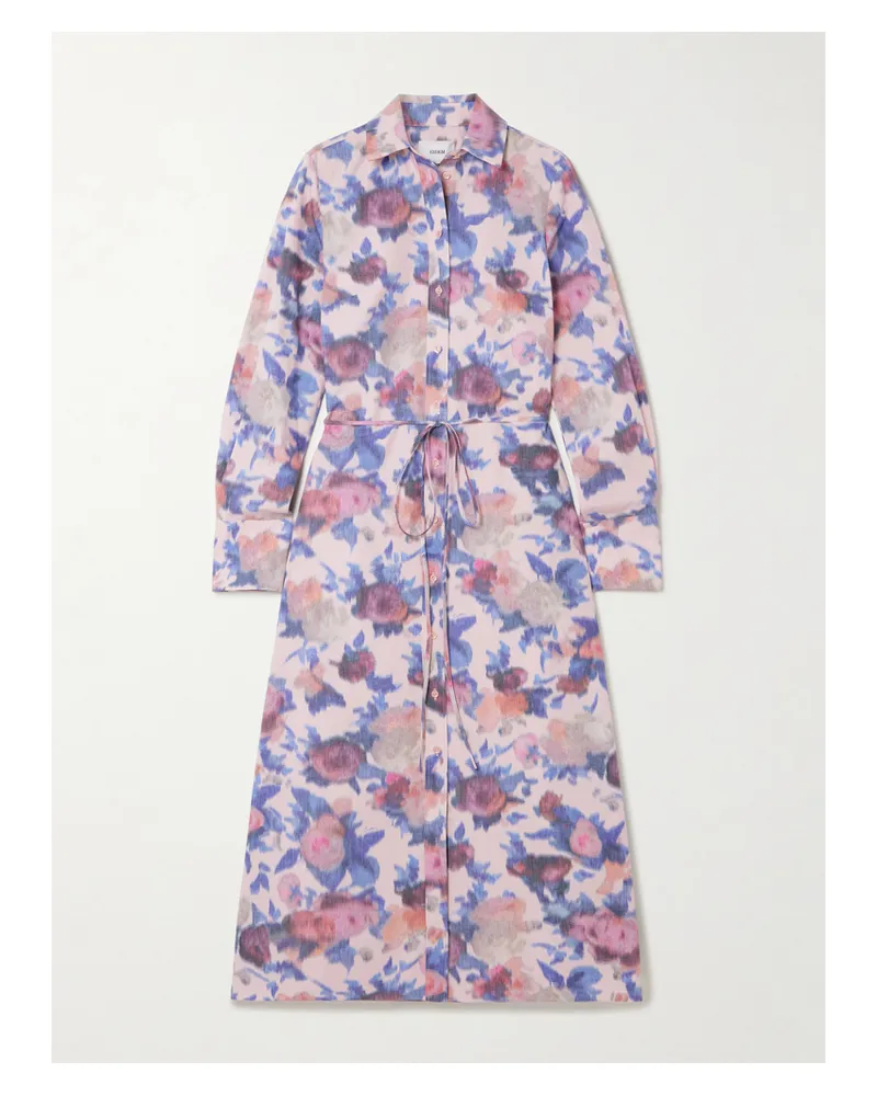 Erdem Midi-hemdblusenkleid Aus Baumwollpopeline Mit Blumenprint Und Bindegürtel - Pink Pink
