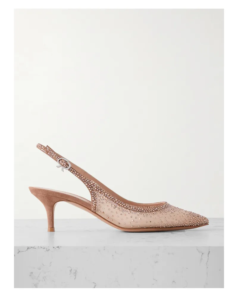 Gianvito Rossi Regina 55 Slingback-pumps Aus Organza Mit Kristallen Und Velourslederbesätzen - Pink Pink