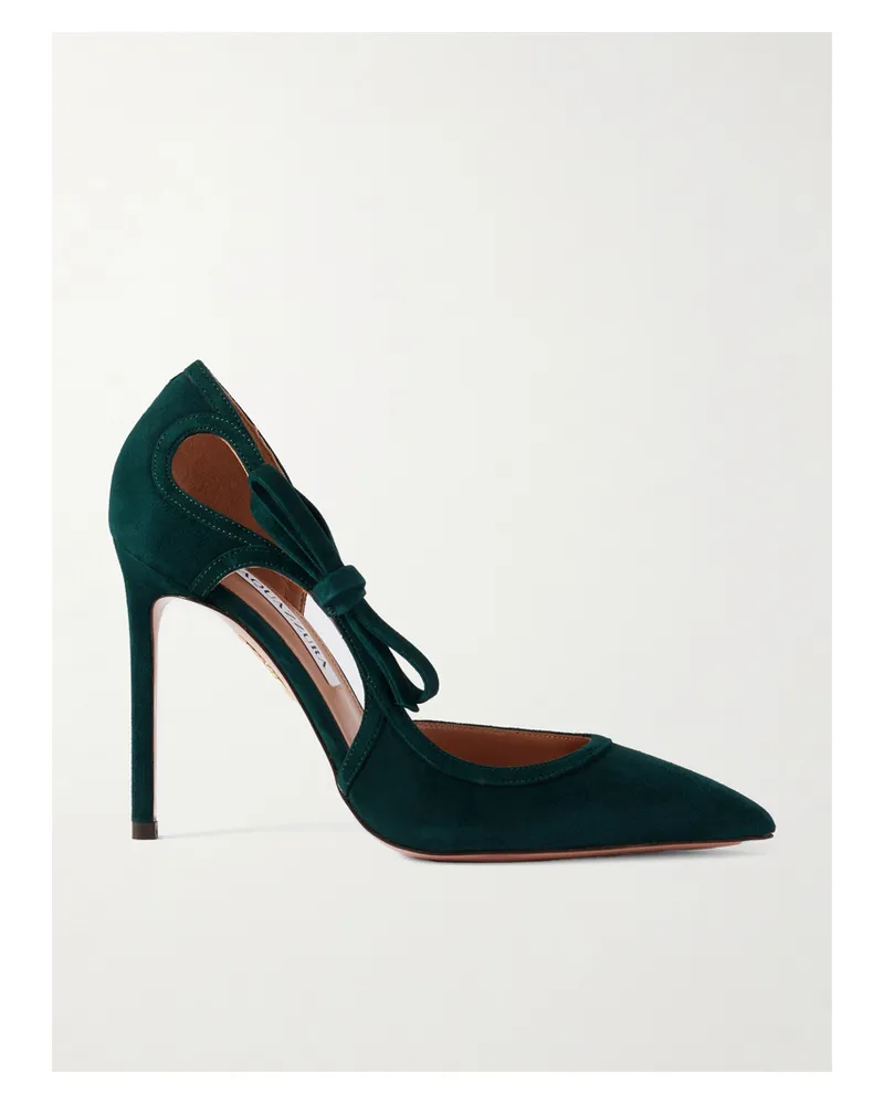 Aquazzura Soave 105 Pumps Aus Veloursleder Mit Cut-outs Und Schleife - Grün Grün
