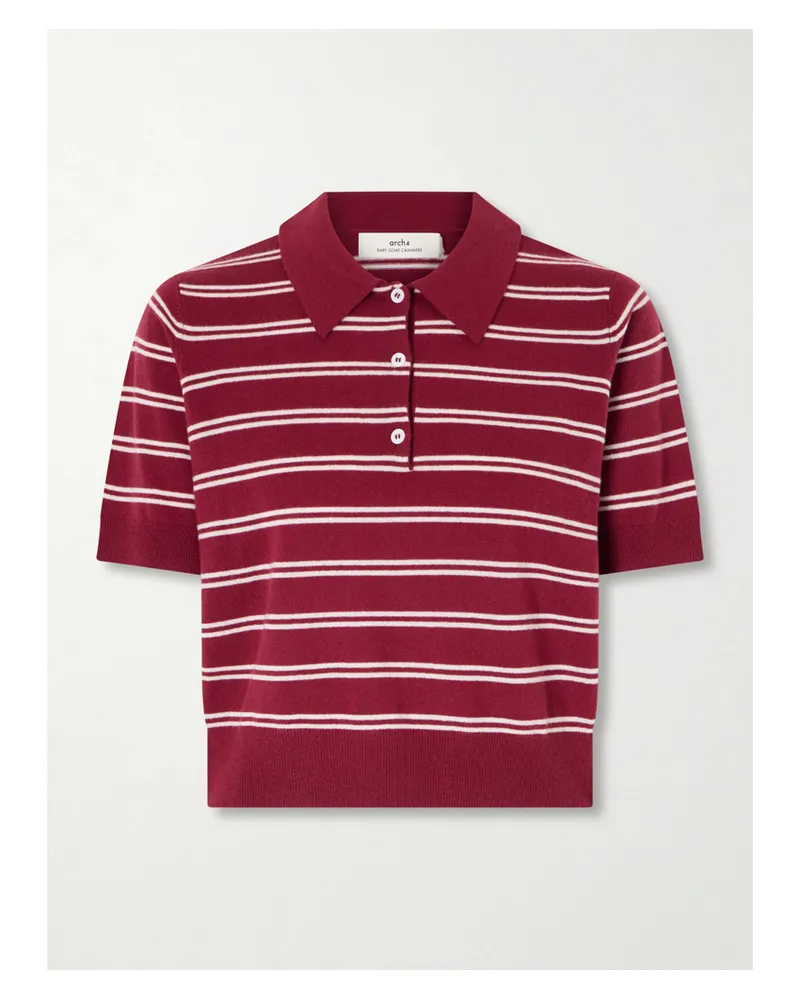 arch4 Octavia Cropped Striped Cashmere Polo Shirt - Burgundy Burgundy