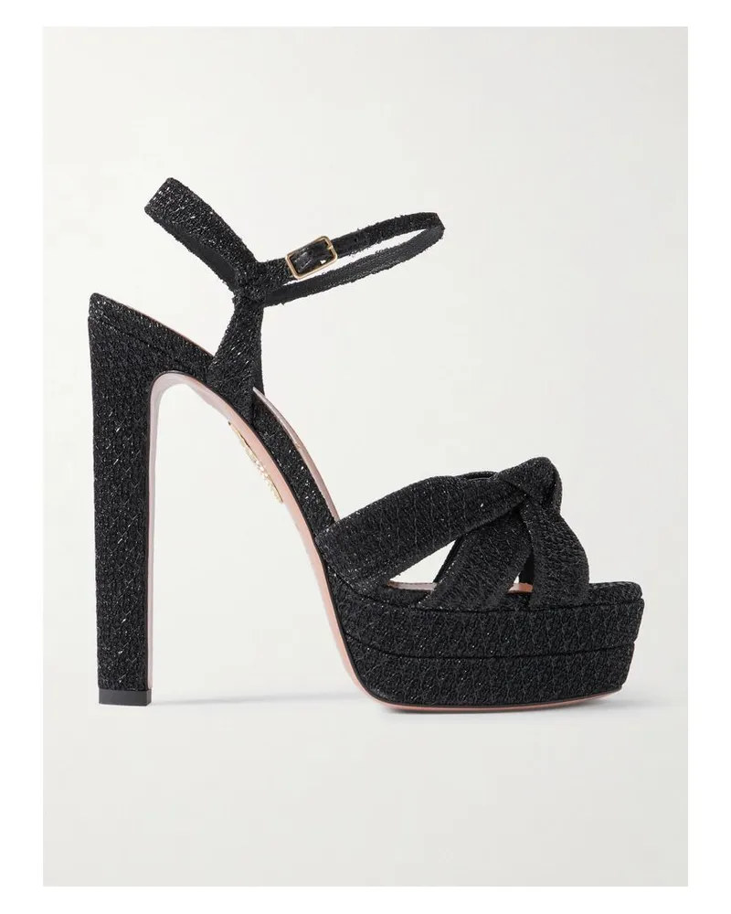 Aquazzura Nina Plateau 130 Plateausandalen Aus Metallic-webstoff Mit Knotendetail - Schwarz Schwarz