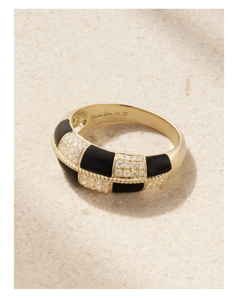 Yvonne Léon Alliance Ring Aus 9 Karat Gold Mit Onyxen Und Diamanten - Schwarz Schwarz