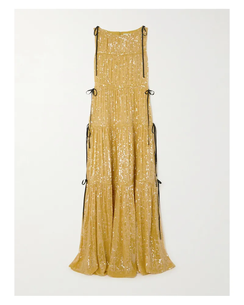 Erdem Robe Aus Crêpe De Chine Mit Pailletten Zum Binden - Gold Gold