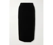 Wrap-effect Cotton-velvet Midi Skirt - Black