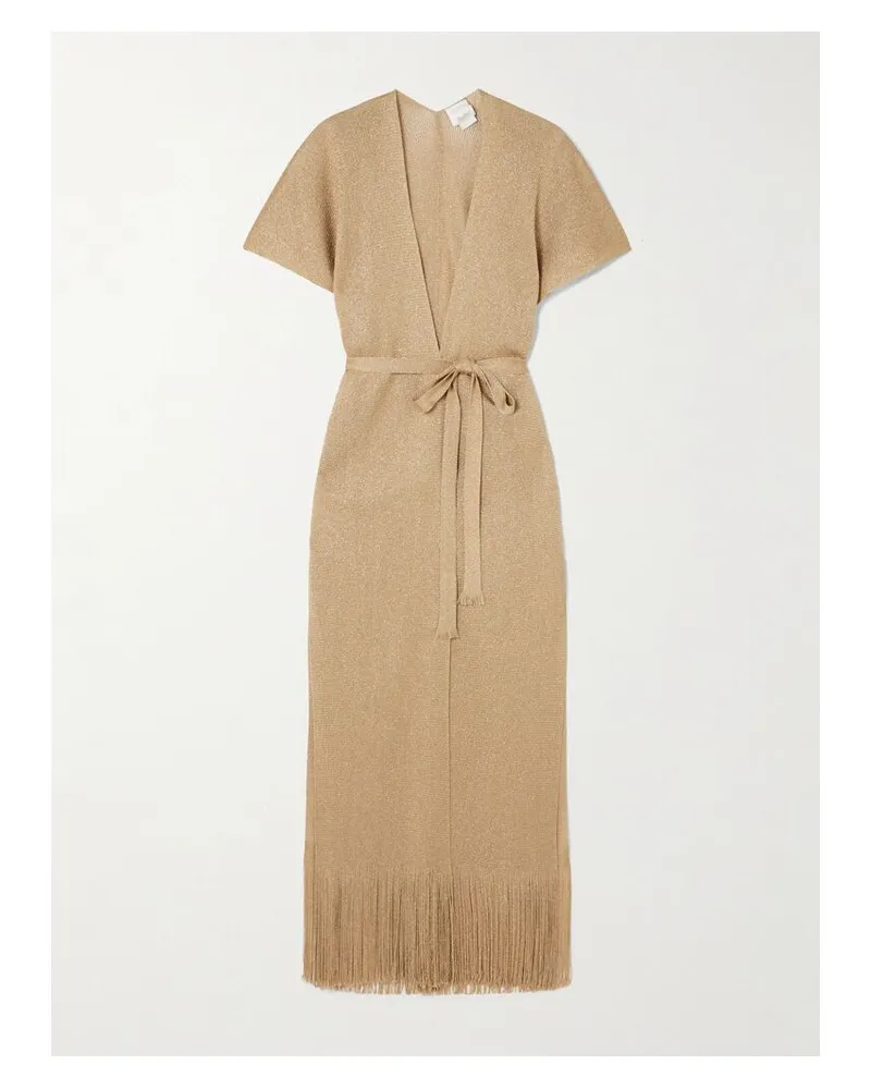 Max Mara Zarelia Kaftan In Metallic-strick Mit Fransen Und Bindegürtel - Braun Braun