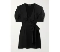 Mini-wickelkleid Aus Seiden-georgette Mit Rüschen - Schwarz