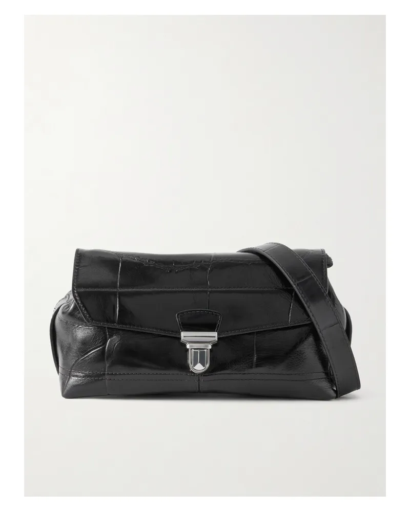 Christophe Lemaire Gear Small Croc-effect Leather Shoulder Bag - Black Black