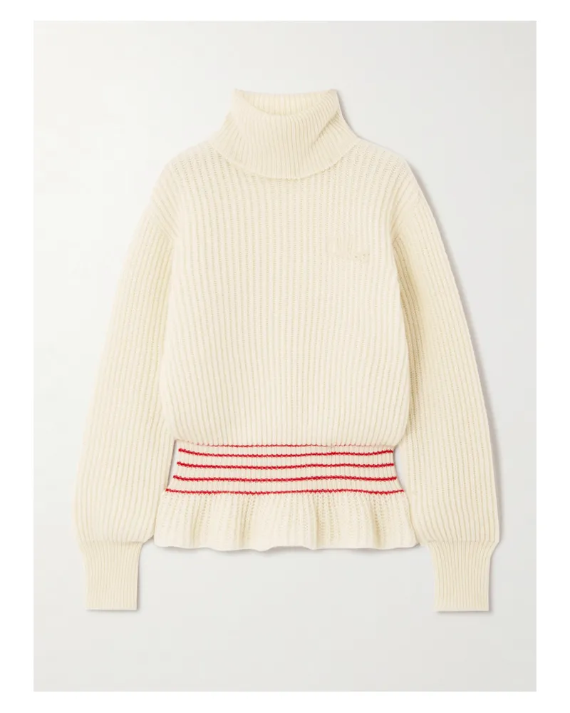 Chloé Rollkragenpullover Aus Einer Gerippten Woll-mohairmischung Mit Streifen - Creme Creme