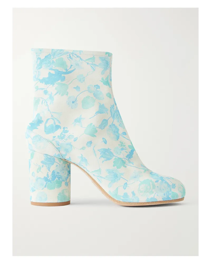 Maison Margiela Tabi Split-toe Floral-print Suede Ankle Boots - Blue Blue