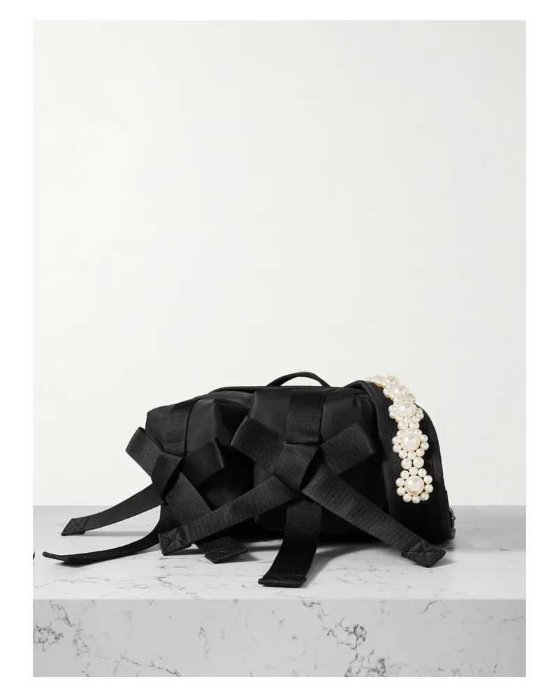Simone Rocha Bow And Faux Pearl-embellished Shell Belt Bag - Black Black