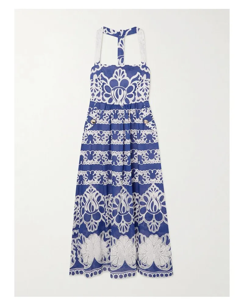 Borgo De Nor Mavaro Midikleid Aus Einer Baumwollmischung Mit Stickereien Und Spitzenbesätzen - Blau Blau