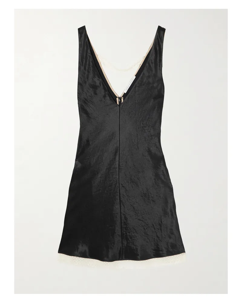 Maria Mcmanus Scalloped Lace-trimmed Hammered-satin Mini Dress - Black Black