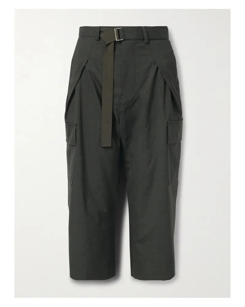 Sacai Verkürzte Hose Mit Schmal Zulaufendem Bein Aus Wolle Mit Glencheck-muster Und Gürtel - Grün Grün