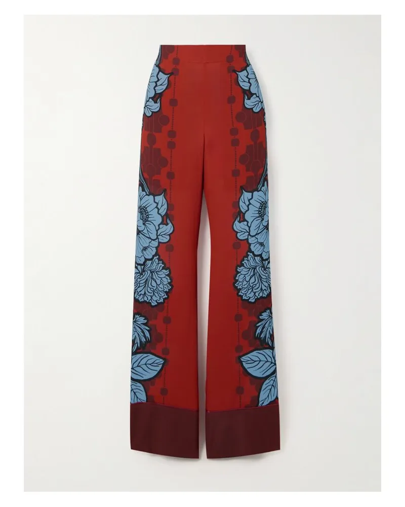 Borgo De Nor Havana Hose Aus Crêpe De Chine Mit Satinbesätzen Und Blumenprint - Blau Blau