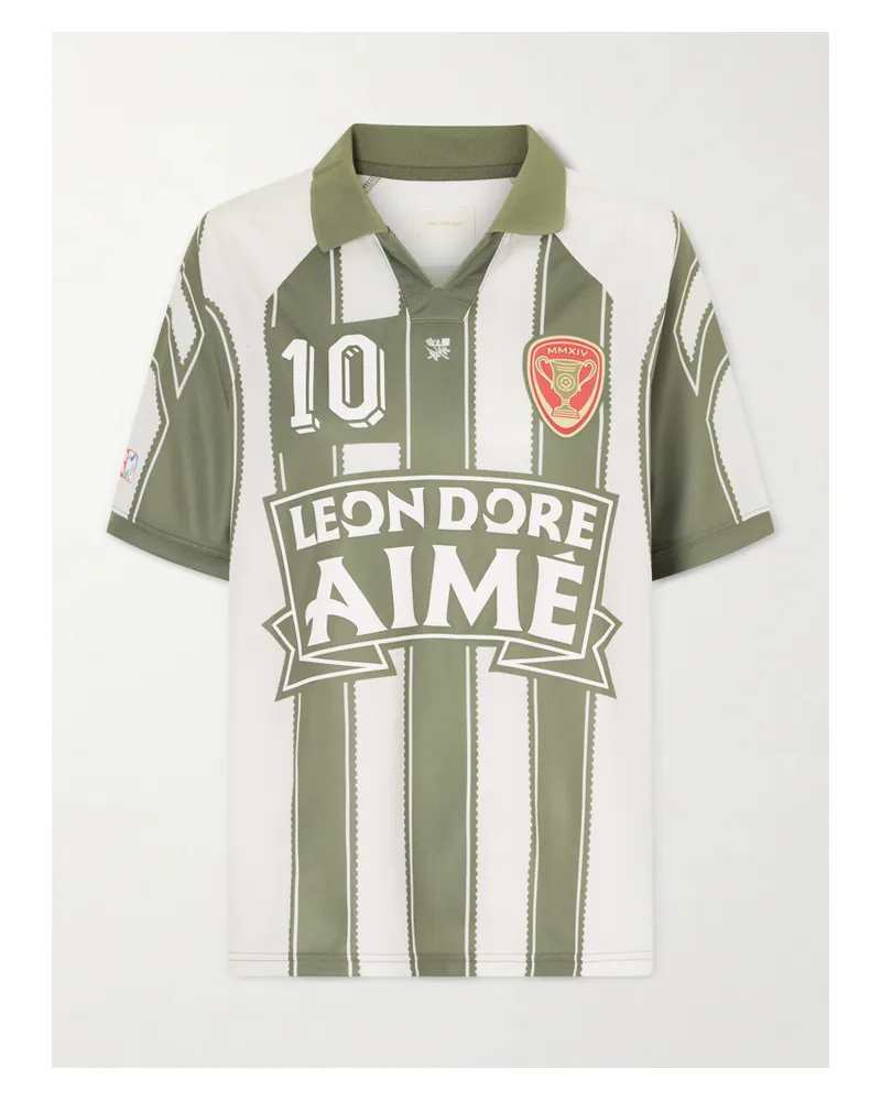 Aimé Leon Dore Logo-appliquéd Striped Jersey T-shirt - Green Green