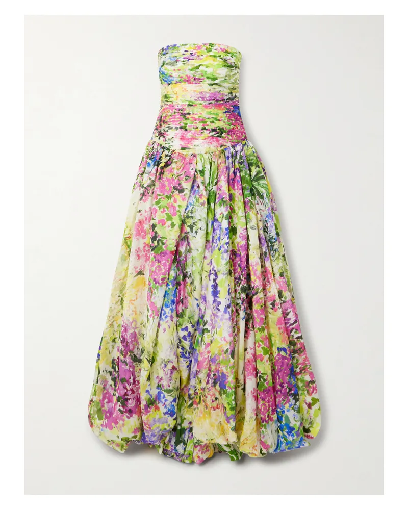 Aje. Dahlia Strapless Pintucked Printed Lyocell-blend Gown - Green Green