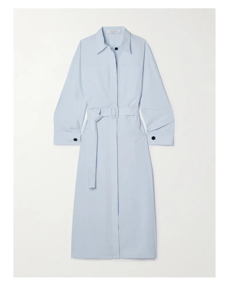 Another Tomorrow Net Sustain Midi-hemdblusenkleid Aus Biobaumwollpopeline Mit Gürtel - Blau Blau