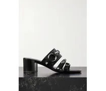 City Mules Aus Leder In Knitteroptik Mit Verzierungen - Schwarz